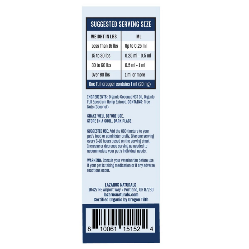 Lazarus Naturals Organic Pet CBD Tincture - Shop name