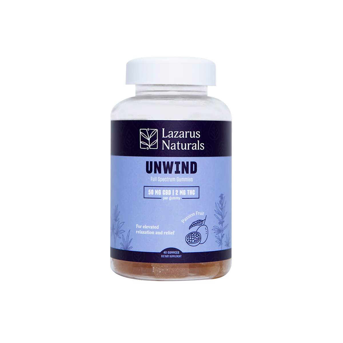 Lazarus Naturals Unwind Gummies - 50mg CBD 2mg THC  Nature's Secret