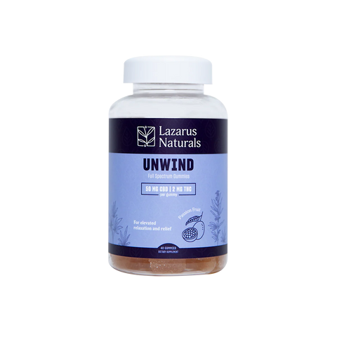 Lazarus Naturals Unwind Gummies - 50mg CBD 2mg THC  Nature's Secret